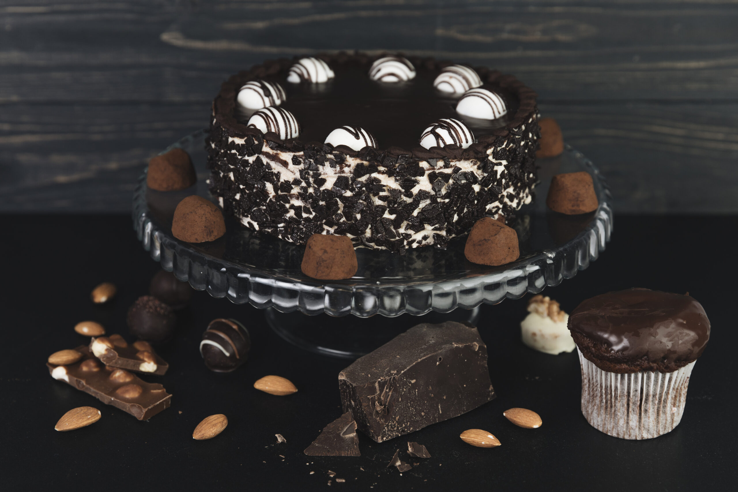 chocolate cake with chocolate truffles scaled