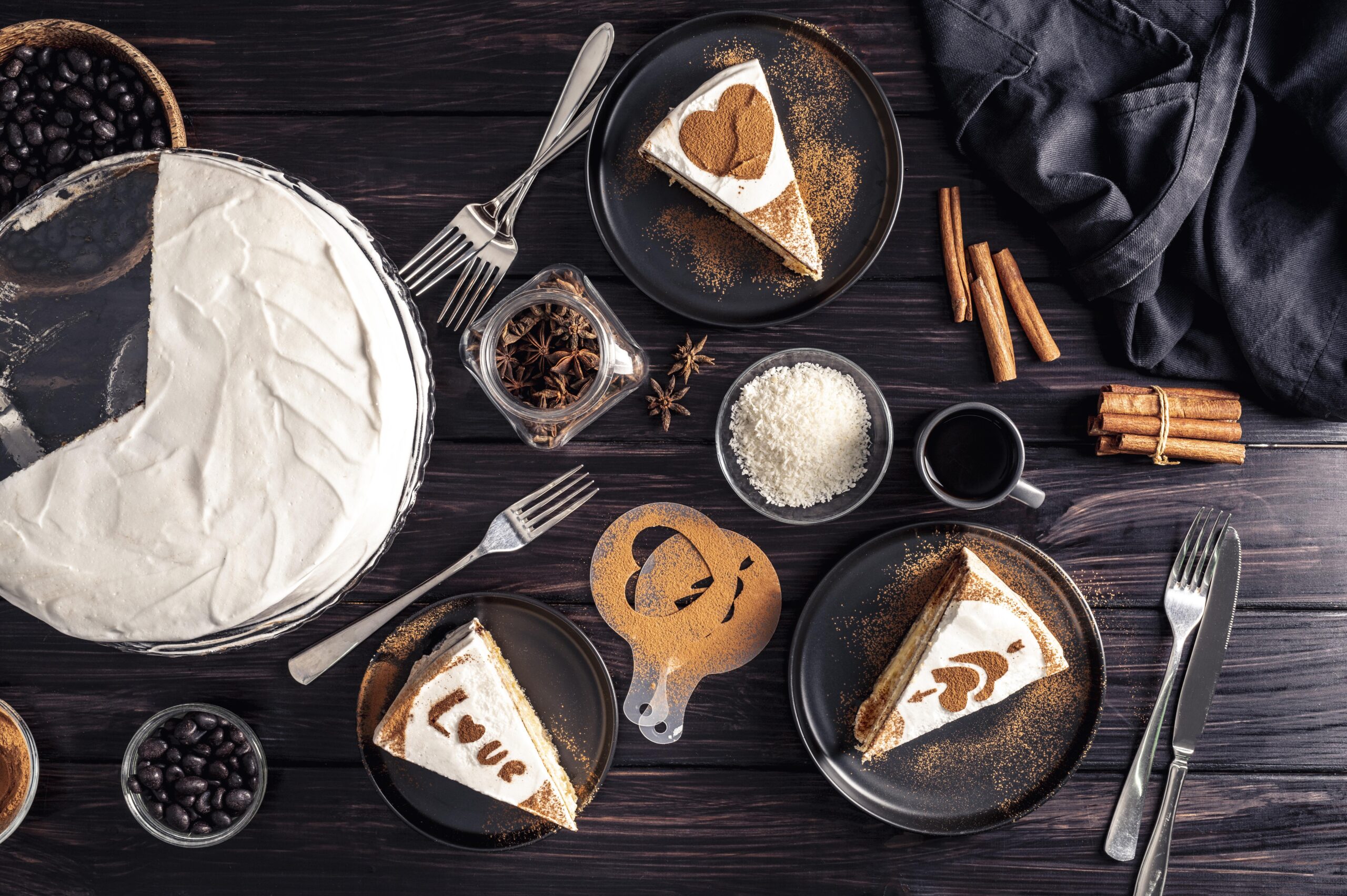top view delicious cake wooden table scaled